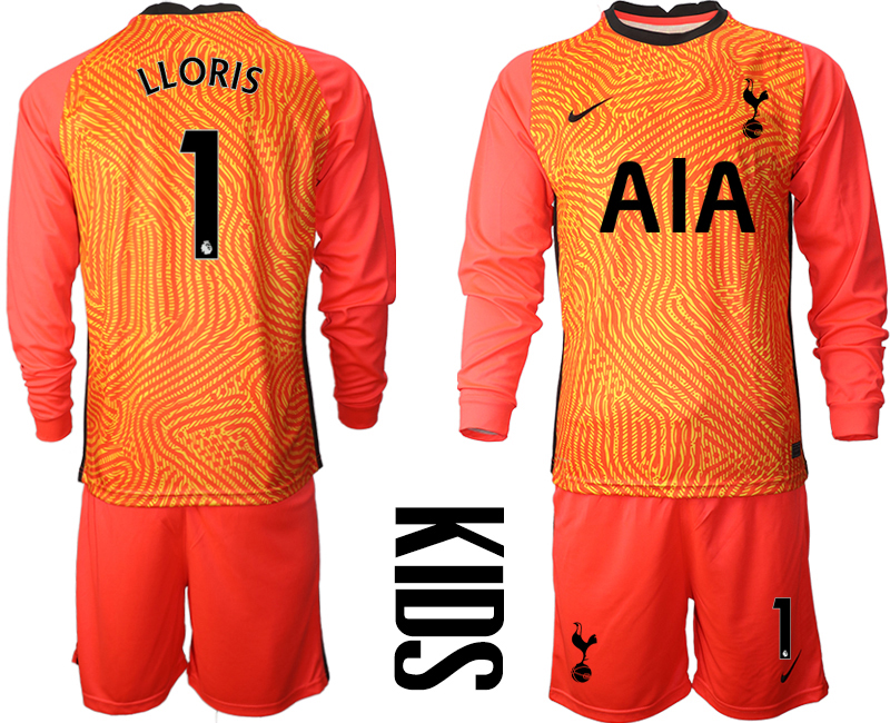 2021 Tottenham Hotspur red goalkeeper long sleeve youth #1 soccer jerseys->youth soccer jersey->Youth Jersey